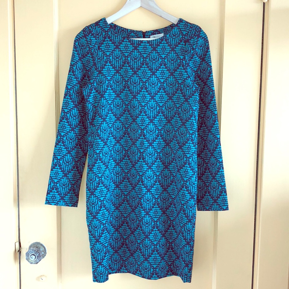 Patterned Long Sleeve Mini Dress